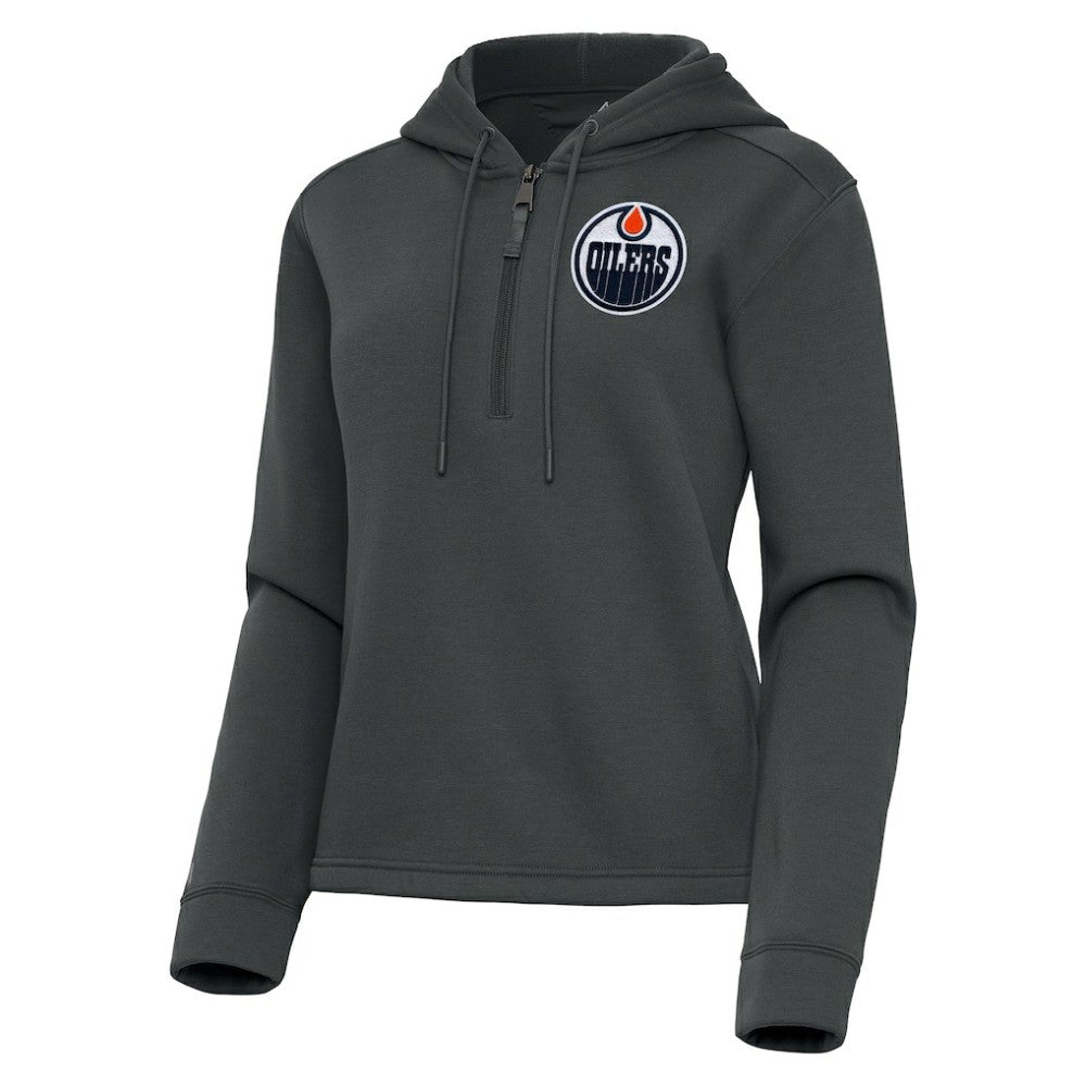 Edmonton Oilers - Antigua Women's Contemporary Quarter-Zip Hoodie Pewter