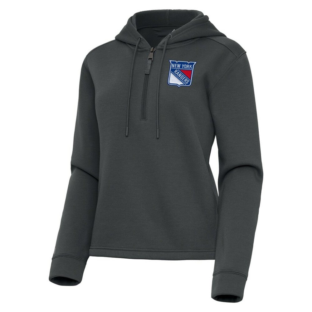 New York Rangers Antigua Women's Contemporary Quarter-Zip Hoodie Pewter