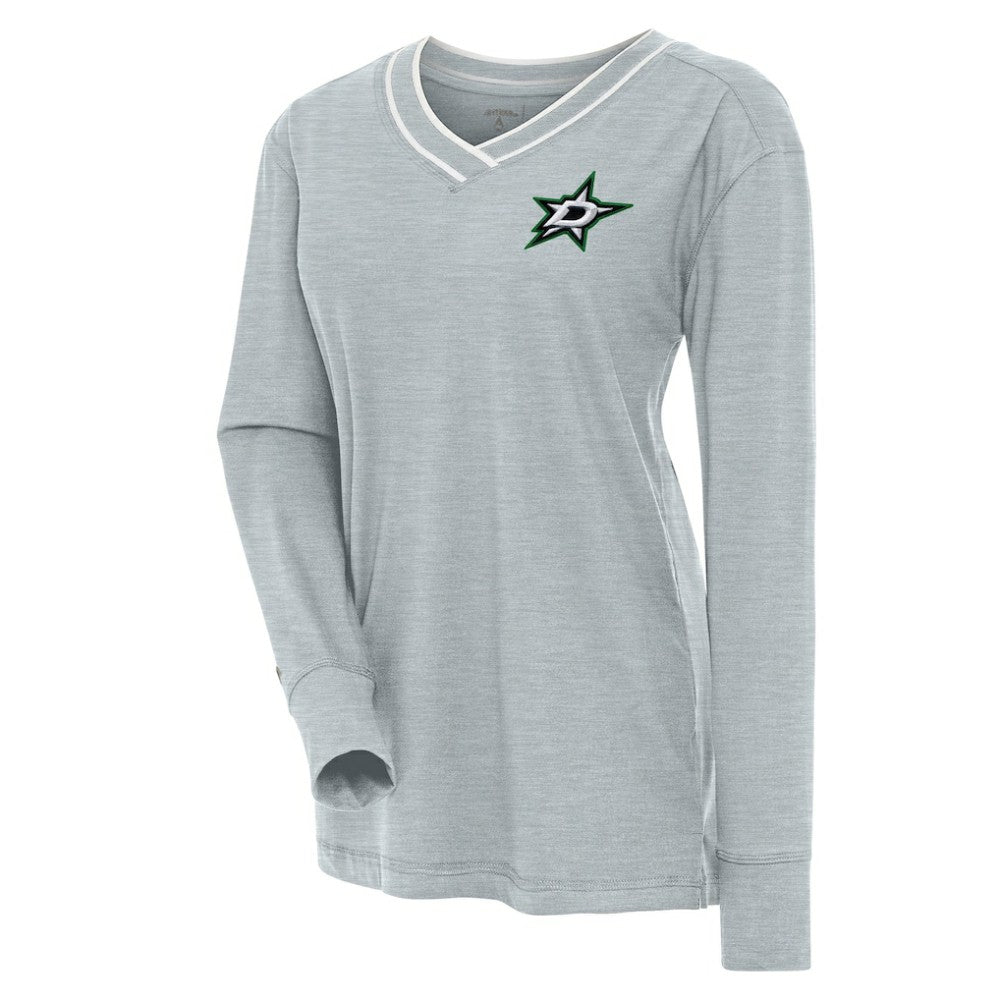 Dallas Stars - Antigua Women's Symbolic V-Neck Long Sleeve T-Shirt Heather Gray