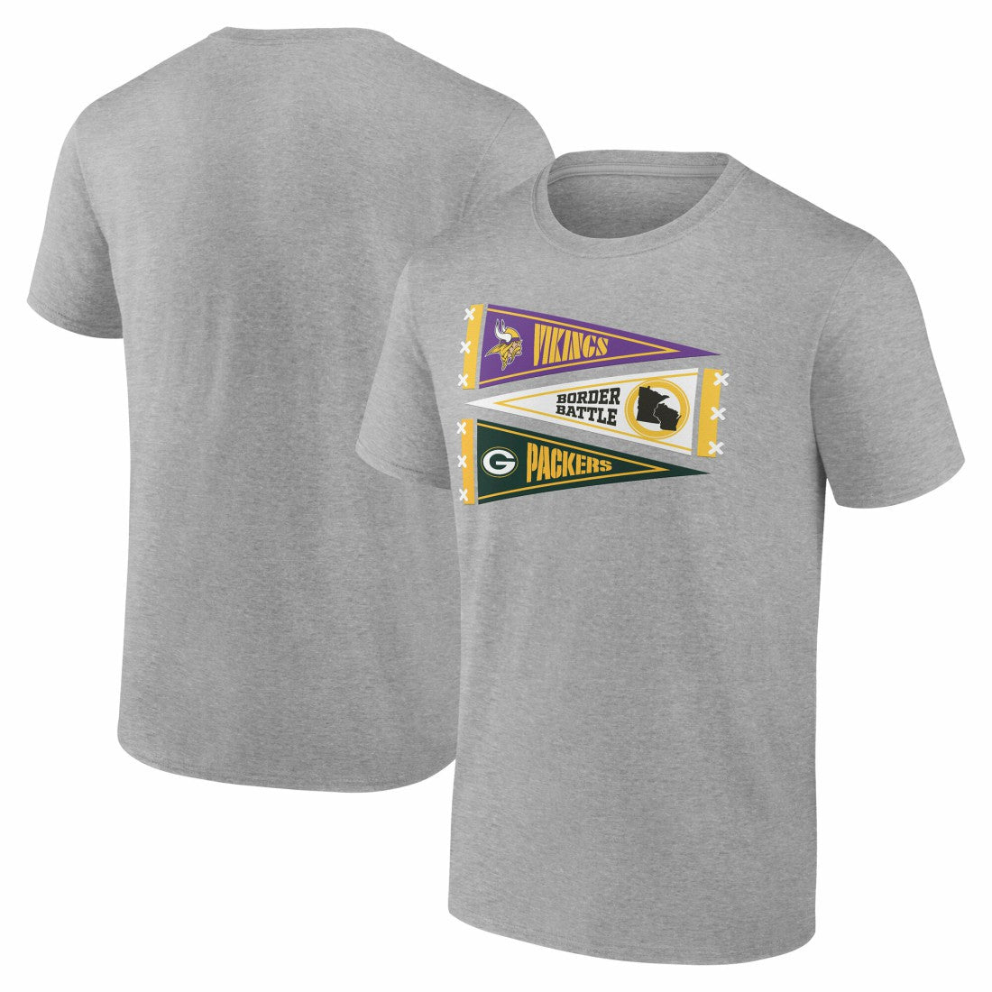 Minnesota Vikings vs. Green Bay Packers Border Battle Pennant T-Shirt Heather Gray - Fanatics