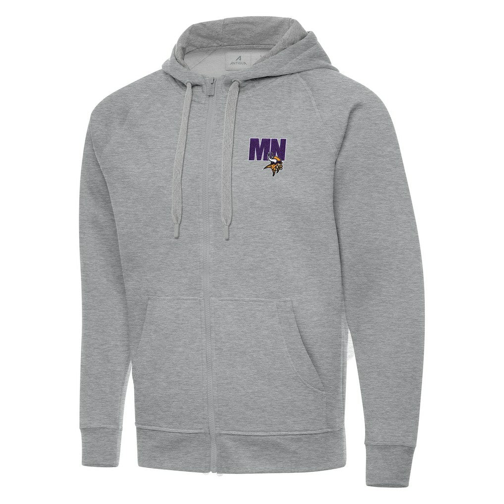 Men's Minnesota Vikings Antigua Victory Full-Zip Hoodie Heather Gray - NFL