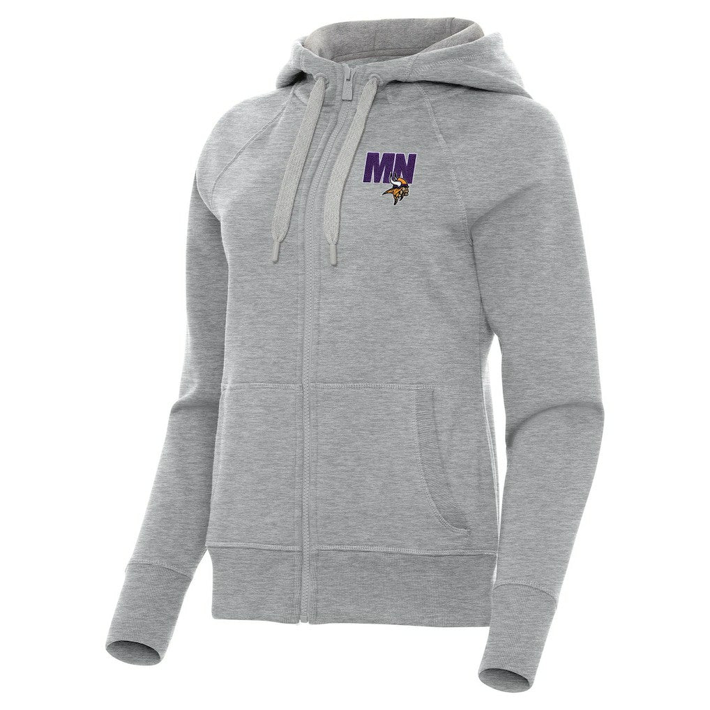 Minnesota Vikings Antigua Women's Victory Full-Zip Hoodie Heather Gray - NFL