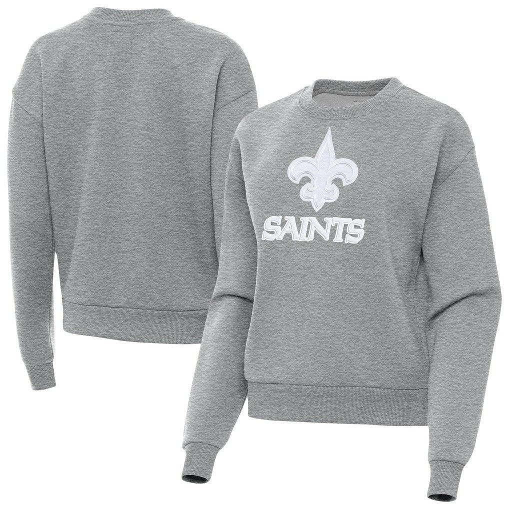 New Orleans Saints Antigua Women's Victory Pullover Sweatshirt Heather Gray - NFL