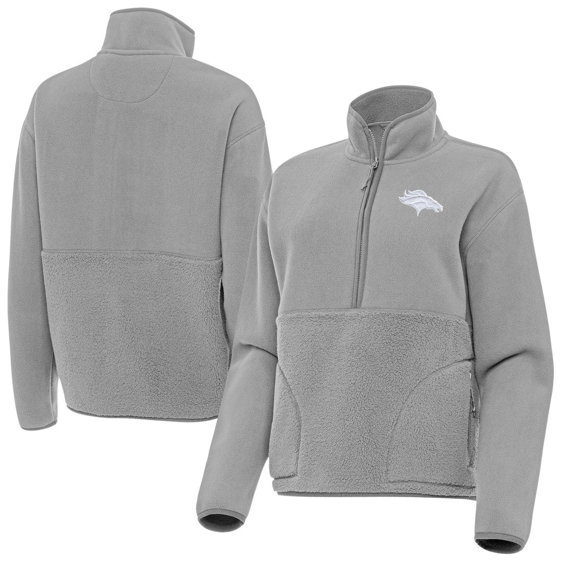 Denver Broncos Antigua Women's Figure Half-Zip Sweatshirt Gray - NFL
