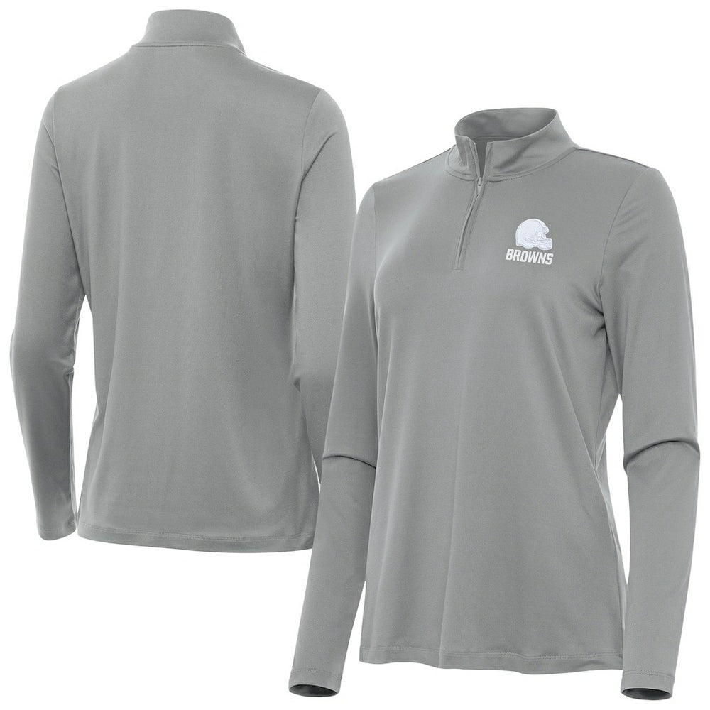 Cleveland Browns Antigua Women's Reprocess Quarter-Zip Top Gray - NFL