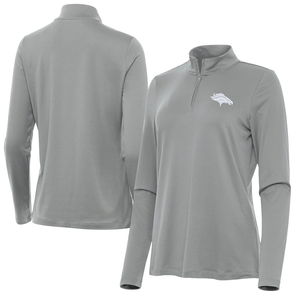 Denver Broncos Antigua Women's Reprocess Quarter-Zip Top Gray - NFL