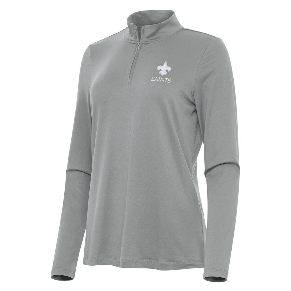 New Orleans Saints Antigua Women's Reprocess Quarter-Zip Top Gray - NFL