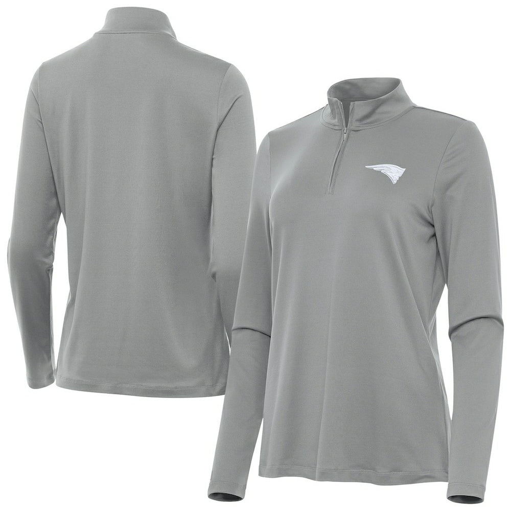 New England Patriots Antigua Women's Reprocess Quarter-Zip Top Gray - NFL