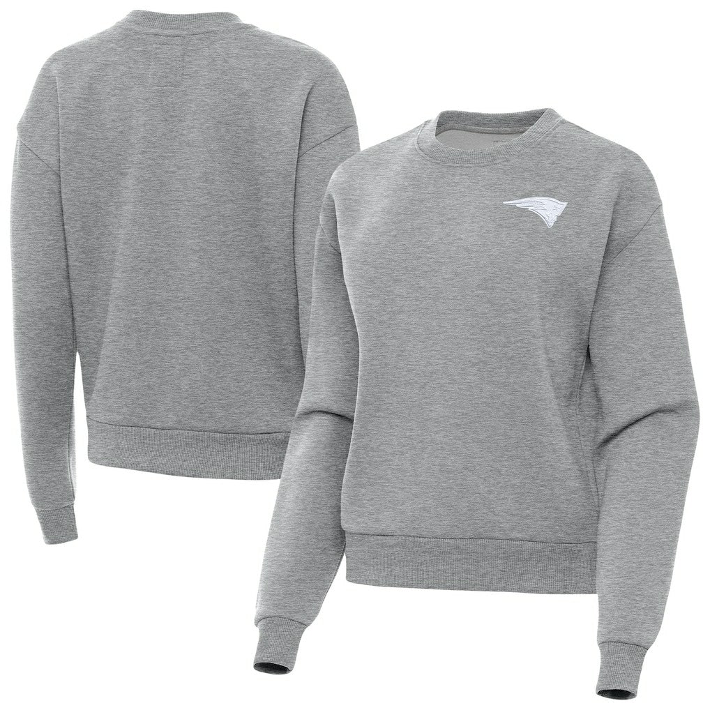 New England Patriots Antigua Women's Victory Crew Pullover Sweatshirt Heather Gray - NFL