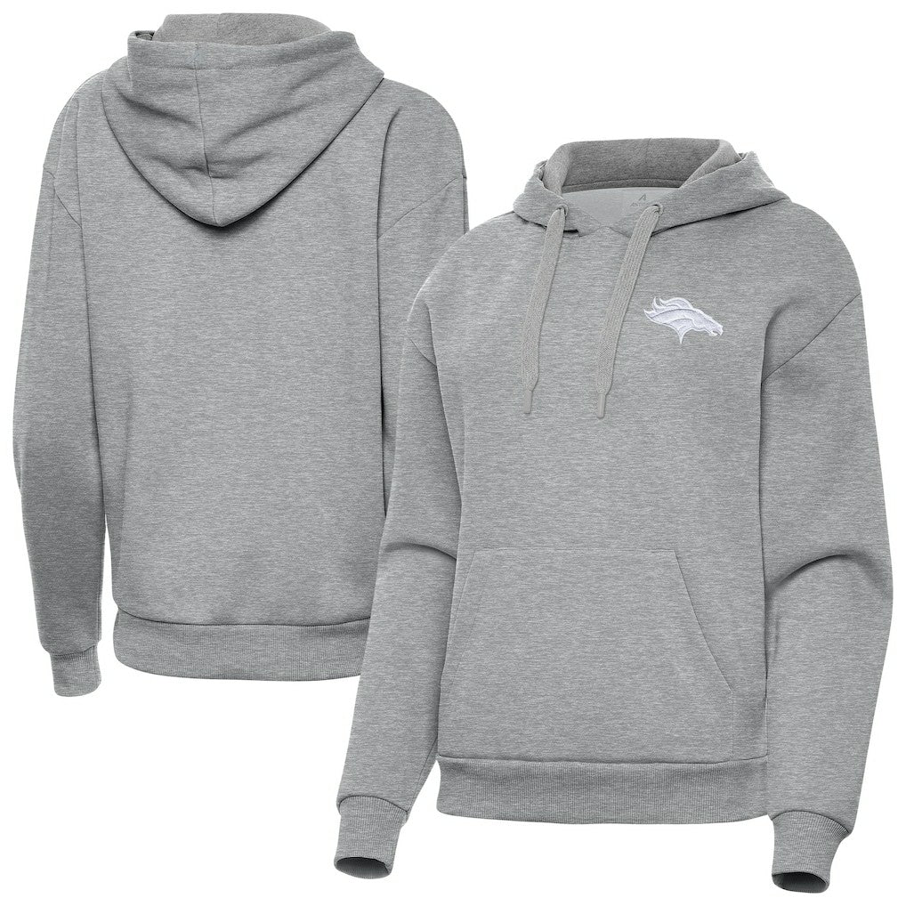 Denver Broncos Antigua Women's Victory Pullover Hoodie Heather Gray - NFL