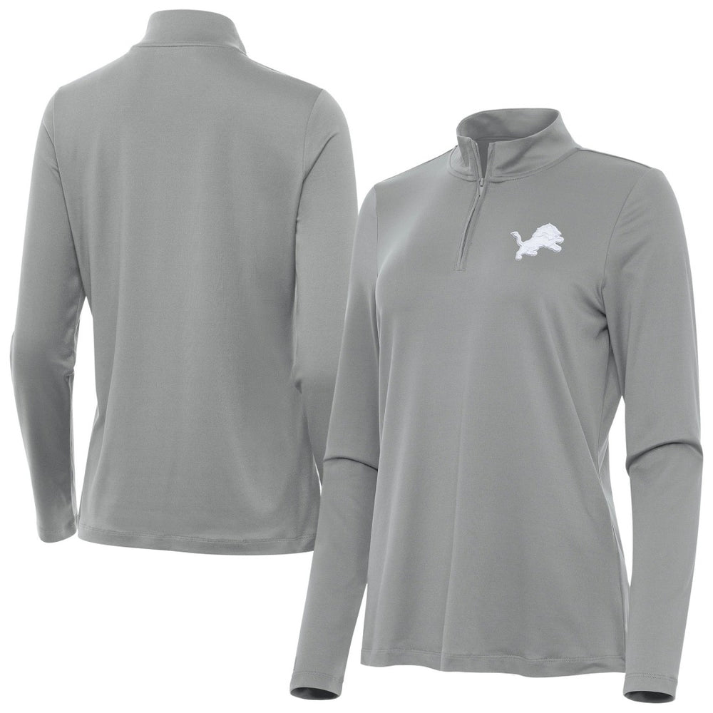 Detroit Lions Antigua Women's Reprocess Quarter-Zip Top Gray - NFL