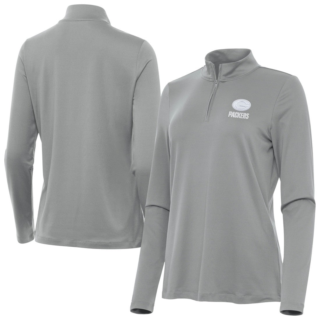 Green Bay Packers Antigua Women's Reprocess Quarter-Zip Top Gray - NFL
