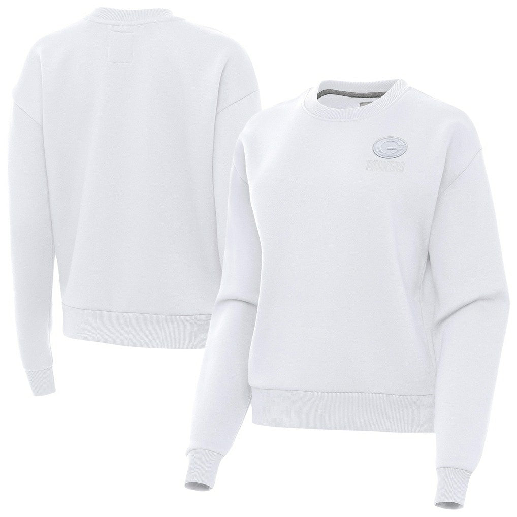 Green Bay Packers Antigua Women's Victory Crew Pullover Sweatshirt White - NFL
