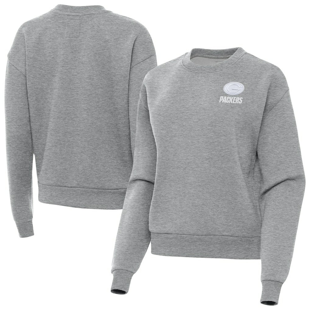 Green Bay Packers Antigua Women's Victory Crew Pullover Sweatshirt Heather Gray - NFL