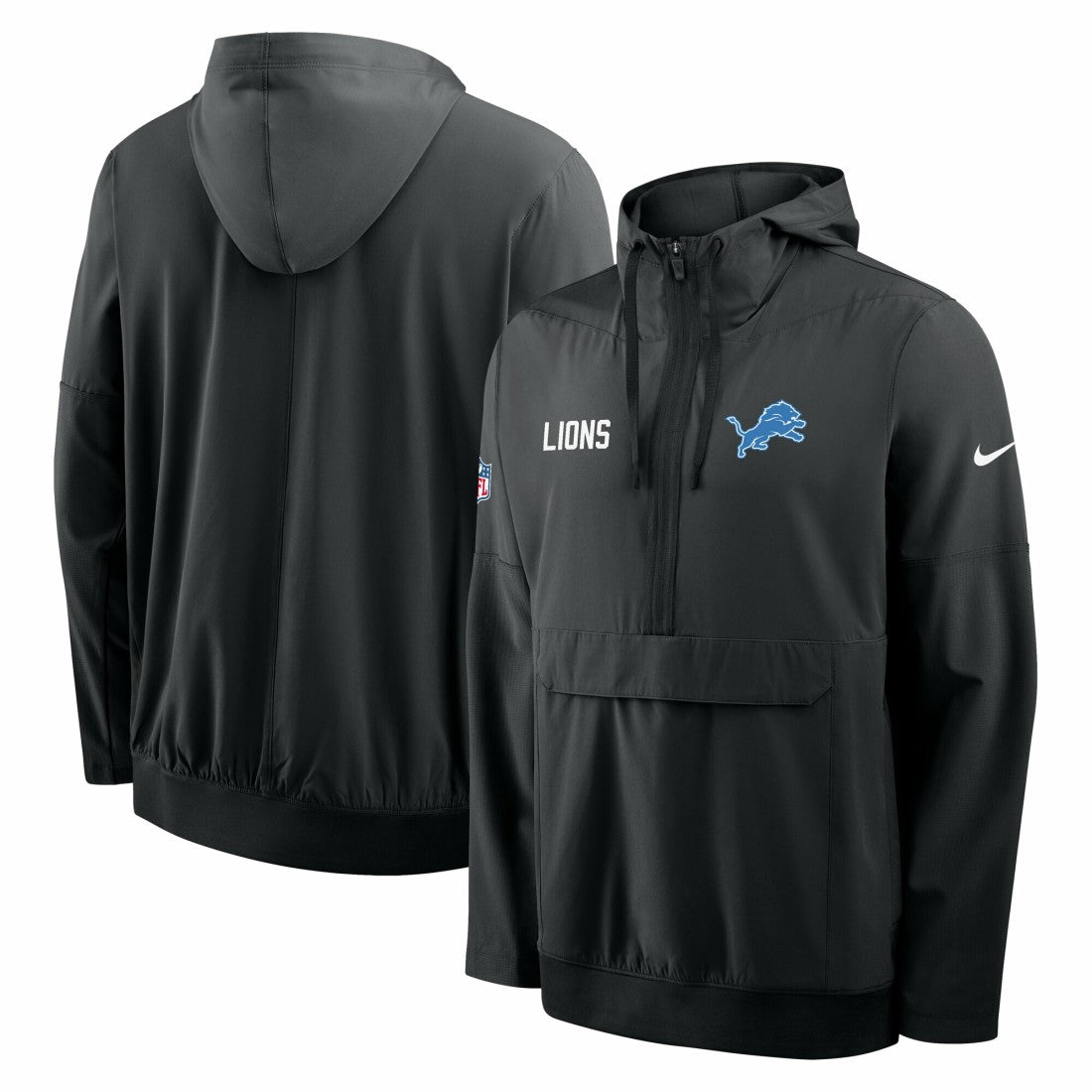 Detroit Lions Sideline Alt Pack Anorak Half-Zip Hoodie Jacket Black - Nike