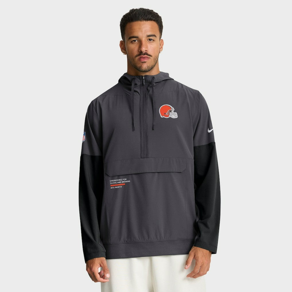 Cleveland Browns Sideline Anorak Half-Zip Hoodie Jacket Anthracite - Nike
