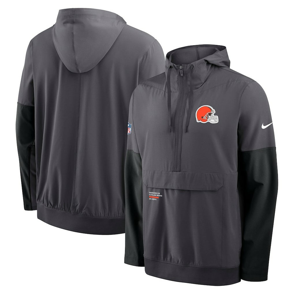 Cleveland Browns Sideline Anorak Half-Zip Hoodie Jacket Anthracite - Nike