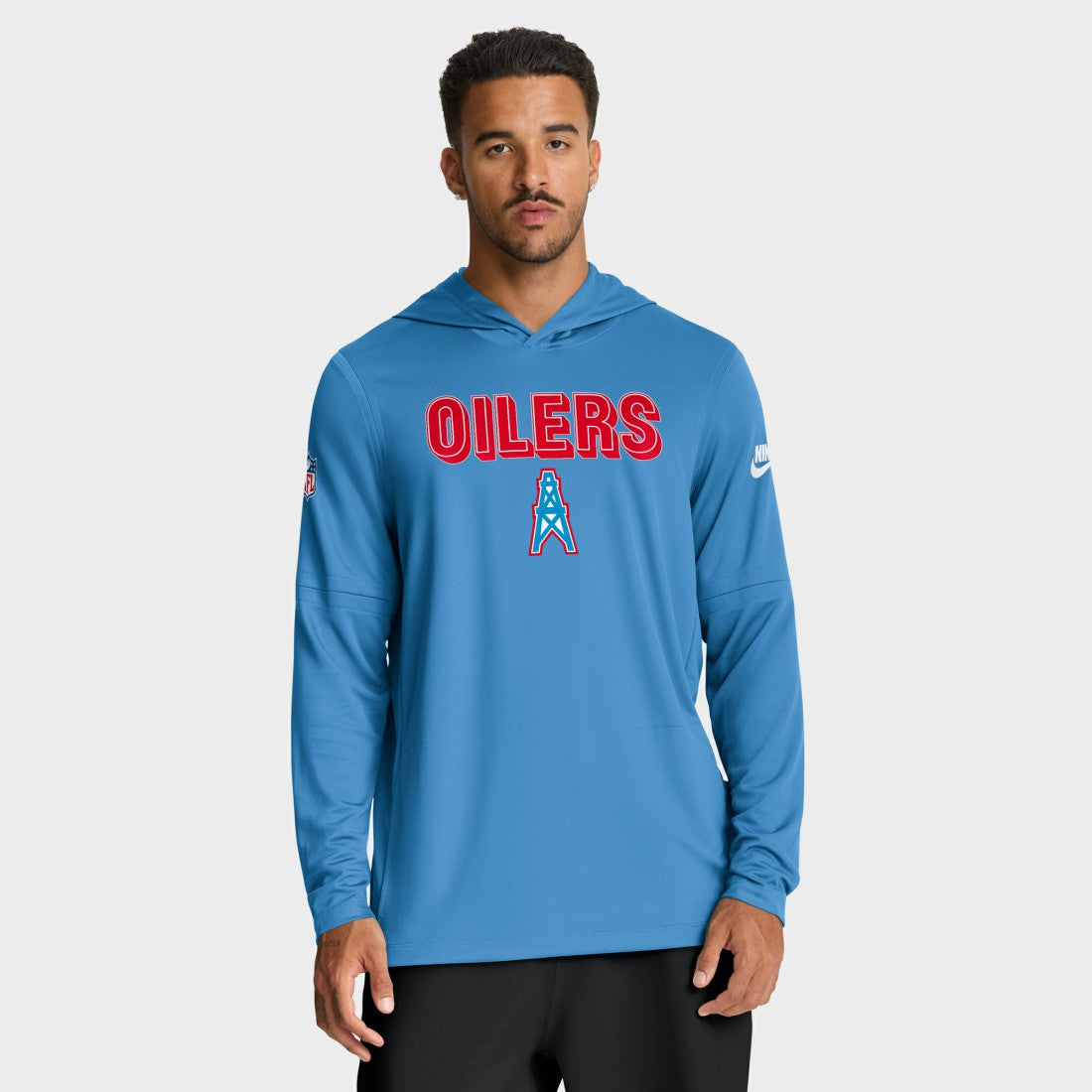 Tennessee Titans Sideline Oilers Throwback Dri-FIT Long Sleeve Hoodie T-Shirt Light Blue - Nike