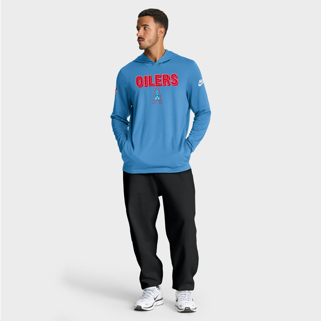 Tennessee Titans Sideline Oilers Throwback Dri-FIT Long Sleeve Hoodie T-Shirt Light Blue - Nike