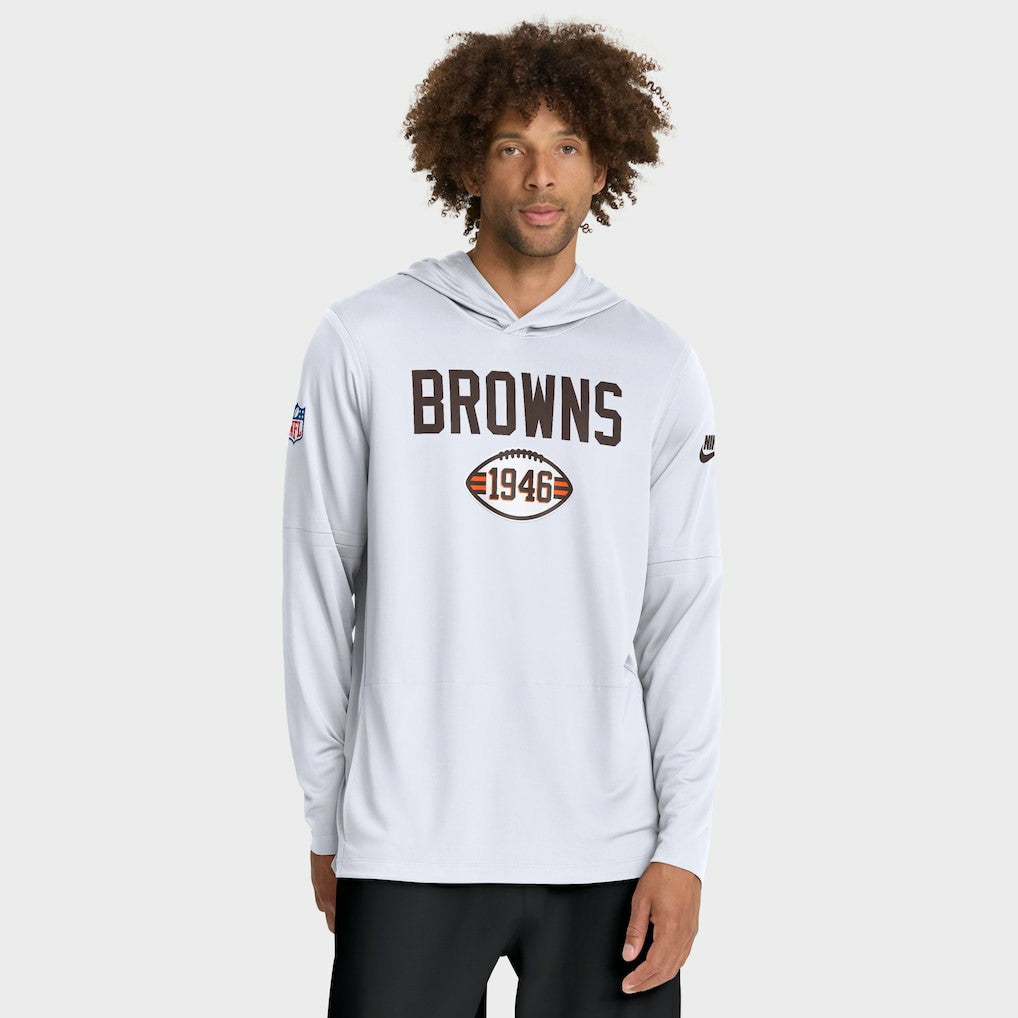Cleveland Browns Sideline Pass Accuracy Dri-FIT Long Sleeve Hoodie T-Shirt White - Nike