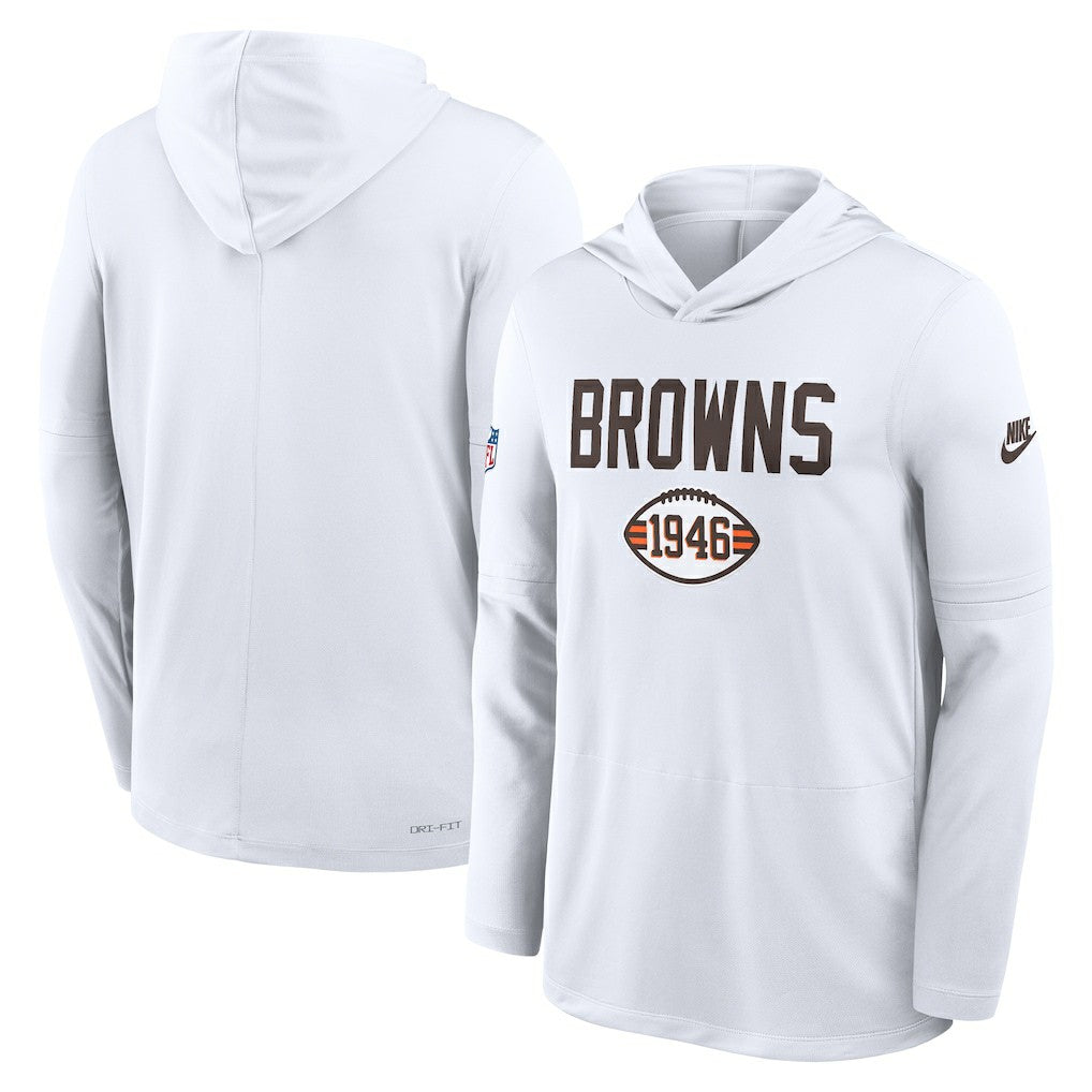 Cleveland Browns Sideline Pass Accuracy Dri-FIT Long Sleeve Hoodie T-Shirt White - Nike