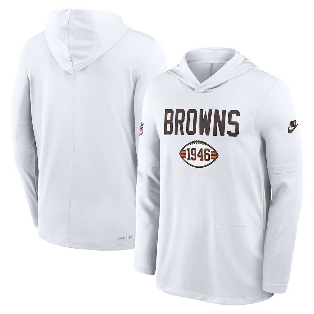 Cleveland Browns Sideline Pass Accuracy Dri-FIT Long Sleeve Hoodie T-Shirt White - Nike