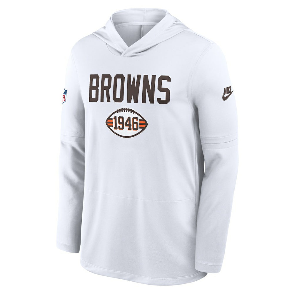 Cleveland Browns Sideline Pass Accuracy Dri-FIT Long Sleeve Hoodie T-Shirt White - Nike