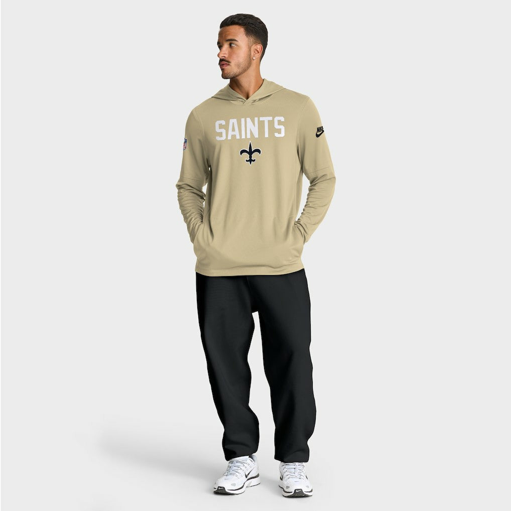 New Orleans Saints Sideline Pass Accuracy Dri-FIT Long Sleeve Hoodie T-Shirt Gold - Nike