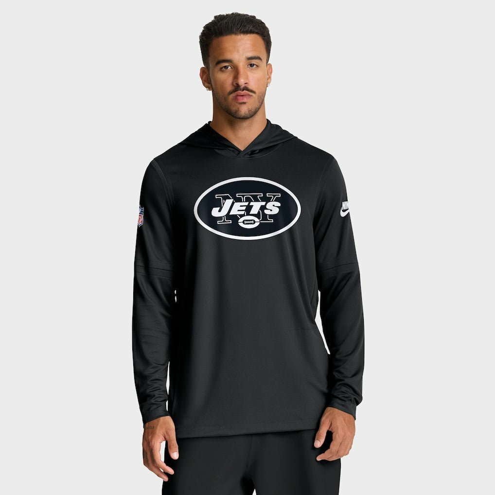 New York Jets Sideline Pass Accuracy Dri-FIT Long Sleeve Hoodie T-Shirt Black - Nike