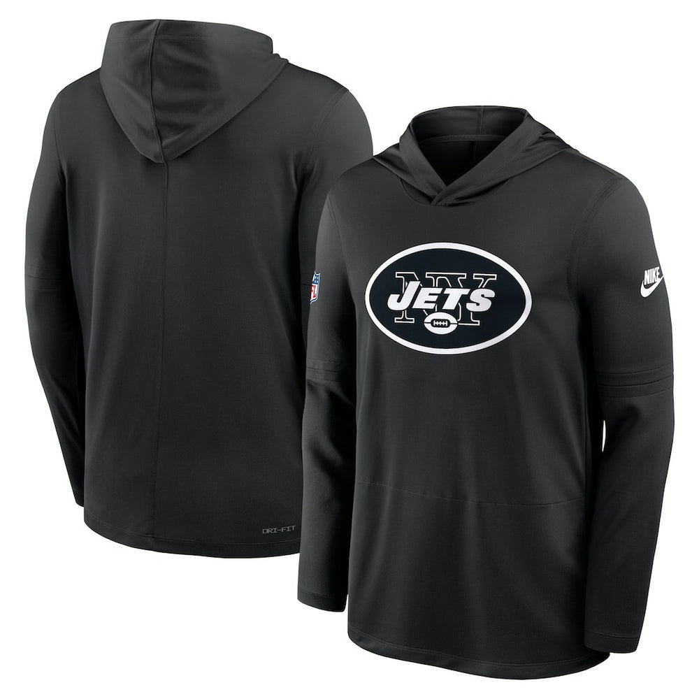 New York Jets Sideline Pass Accuracy Dri-FIT Long Sleeve Hoodie T-Shirt Black - Nike