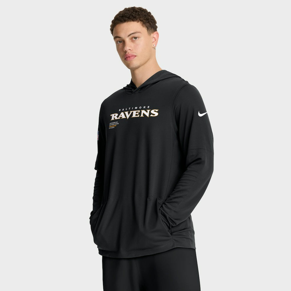 Baltimore Ravens Sideline Pure Fury Performance Long Sleeve Hoodie T-Shirt Black - Nike