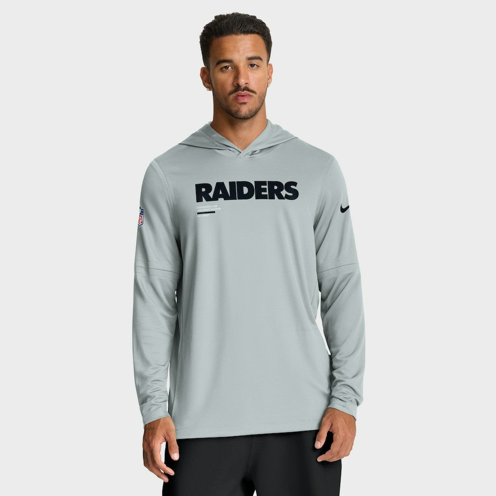 Las Vegas Raiders Sideline Pure Fury Performance Long Sleeve Hoodie T-Shirt Silver - Nike