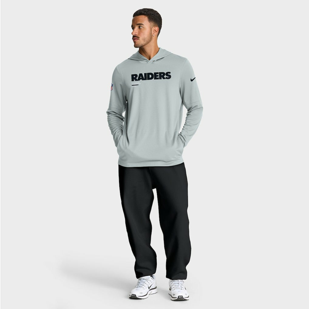Las Vegas Raiders Sideline Pure Fury Performance Long Sleeve Hoodie T-Shirt Silver - Nike