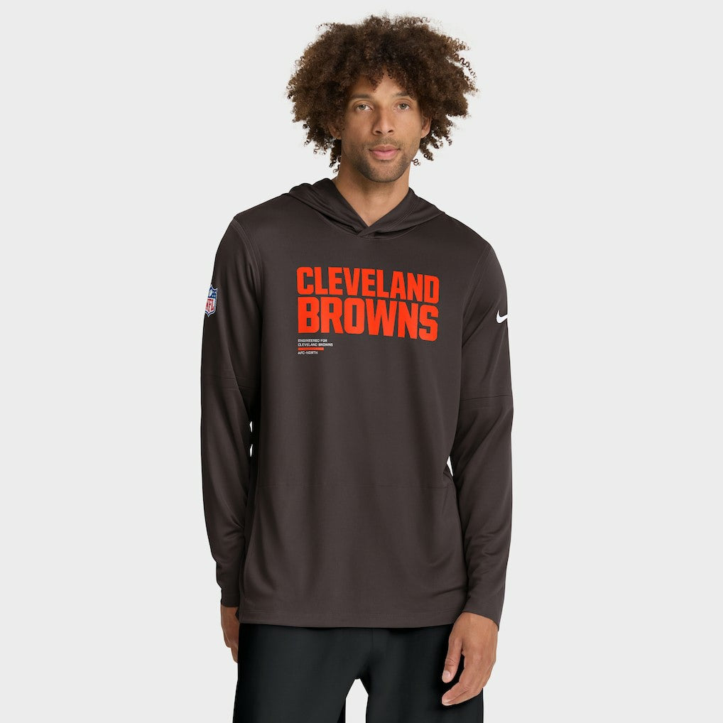 Cleveland Browns Sideline Pure Fury Performance Long Sleeve Hoodie T-Shirt Brown - Nike