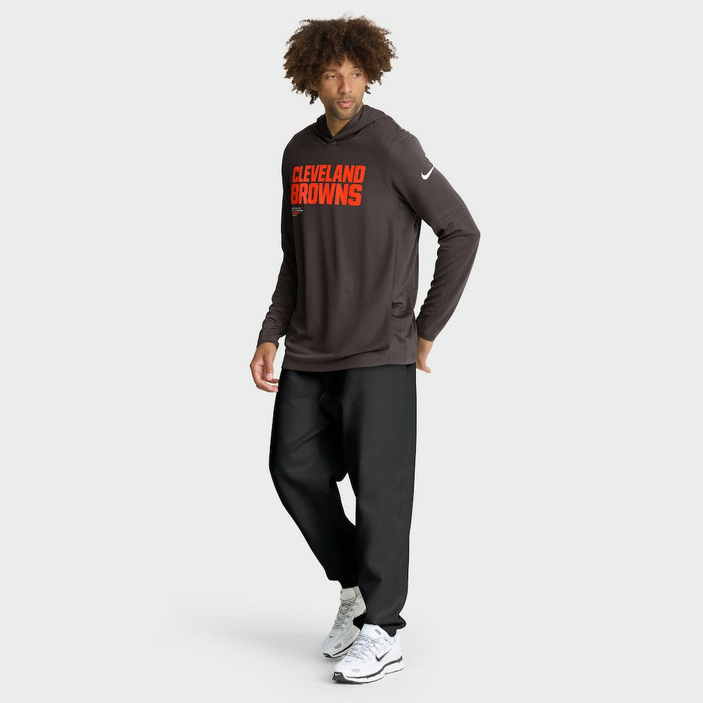 Cleveland Browns Sideline Pure Fury Performance Long Sleeve Hoodie T-Shirt Brown - Nike