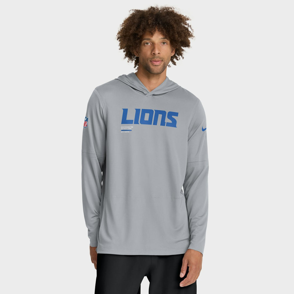 Detroit Lions Sideline Pure Fury Performance Long Sleeve Hoodie T-Shirt Gray - Nike