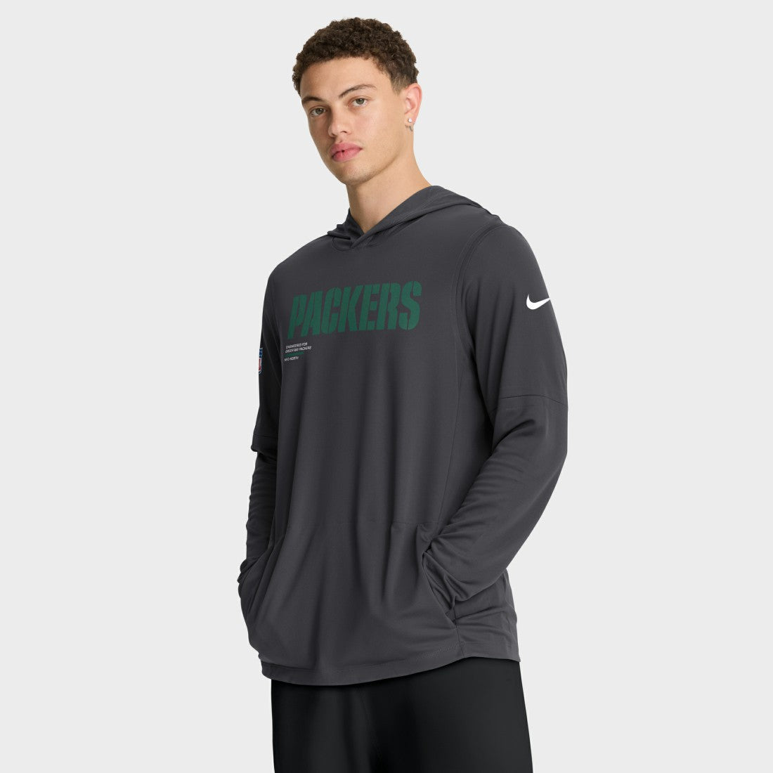 Green Bay Packers Sideline Pure Fury Performance Long Sleeve Hoodie T-Shirt Anthracite - Nike