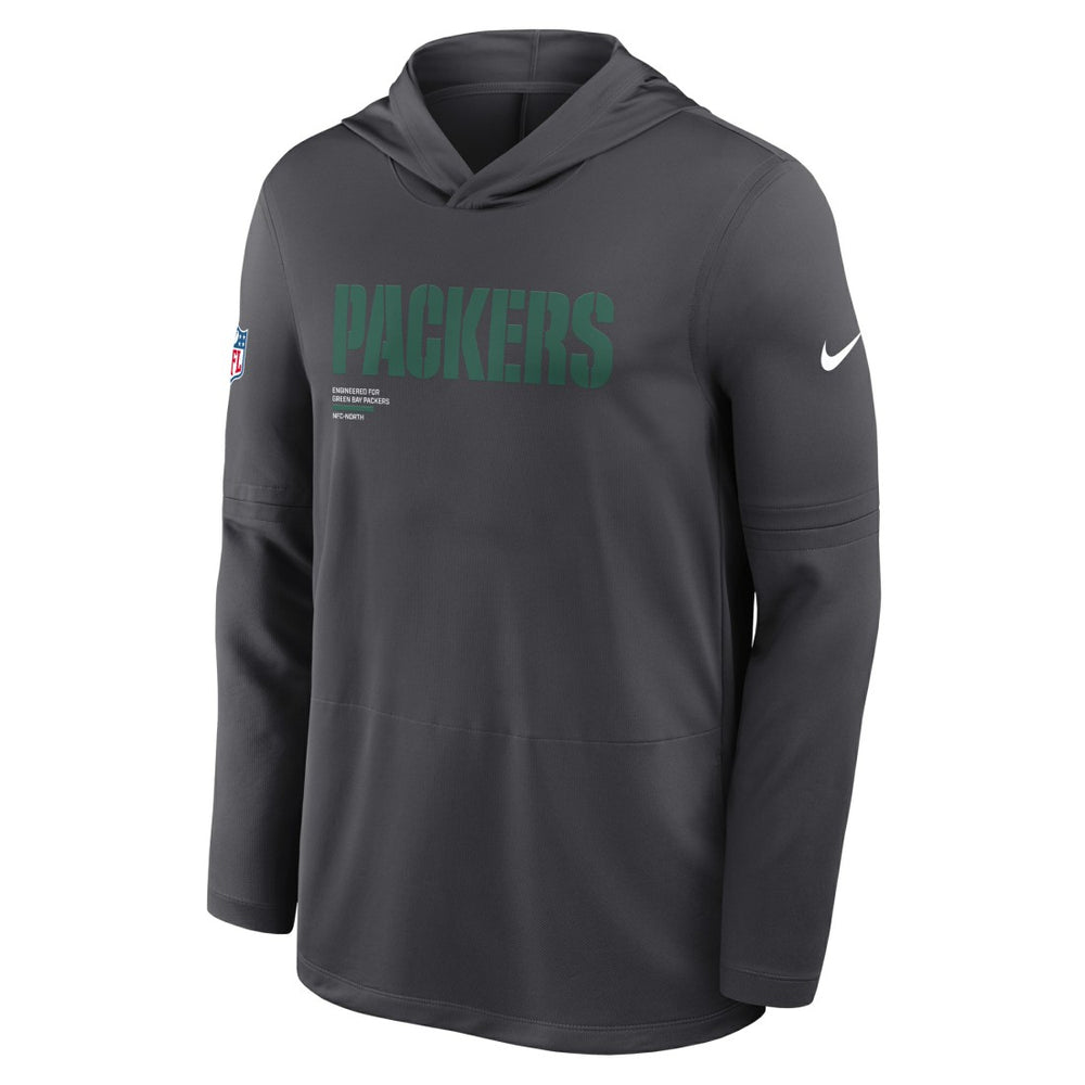 Green Bay Packers Sideline Pure Fury Performance Long Sleeve Hoodie T-Shirt Anthracite - Nike