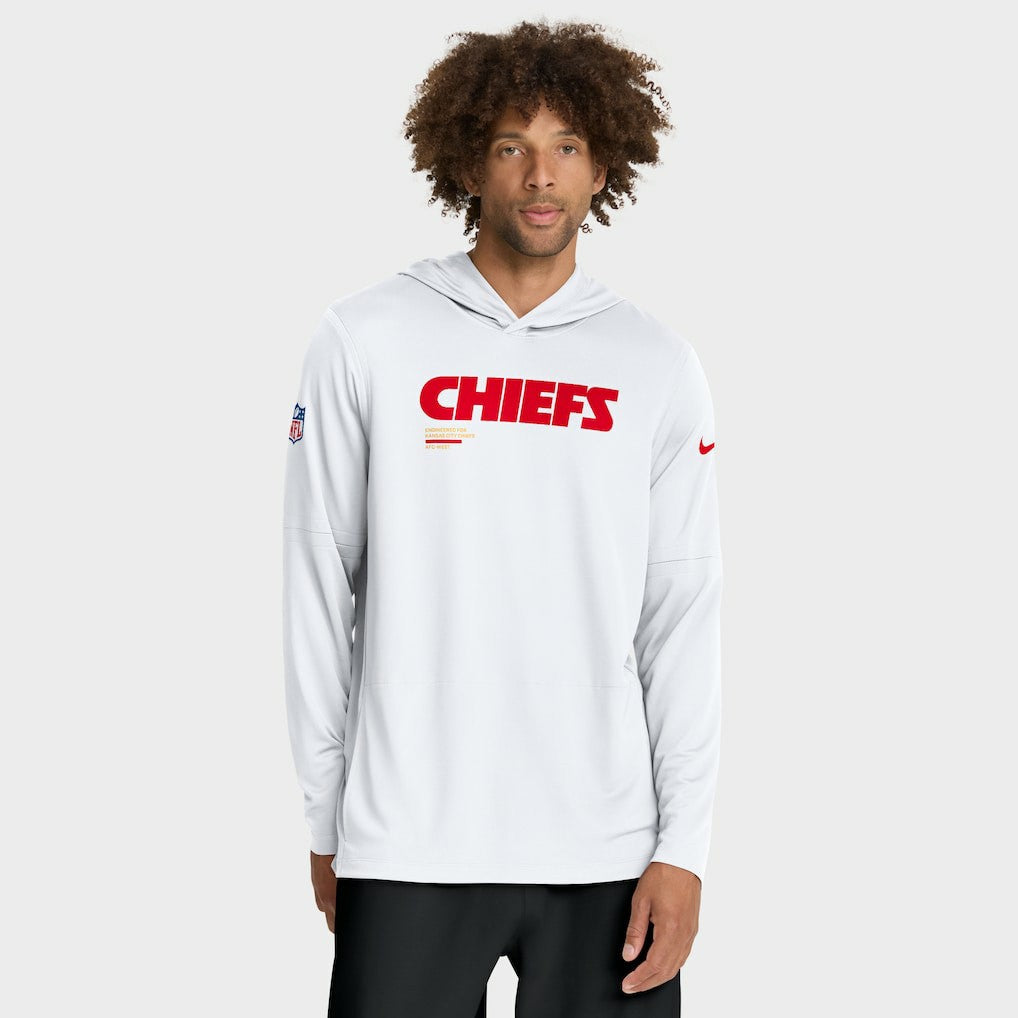 Kansas City Chiefs Sideline Pure Fury Performance Long Sleeve Hoodie T-Shirt White - Nike