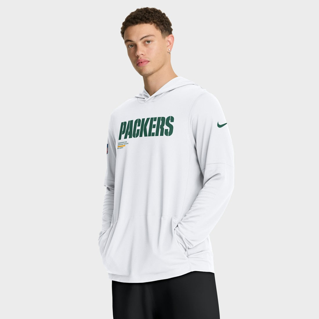Green Bay Packers Sideline Pure Fury Performance Long Sleeve Hoodie T-Shirt White - Nike
