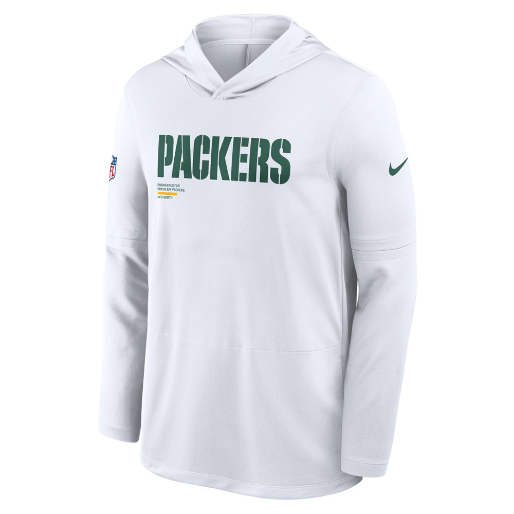 Green Bay Packers Sideline Pure Fury Performance Long Sleeve Hoodie T-Shirt White - Nike
