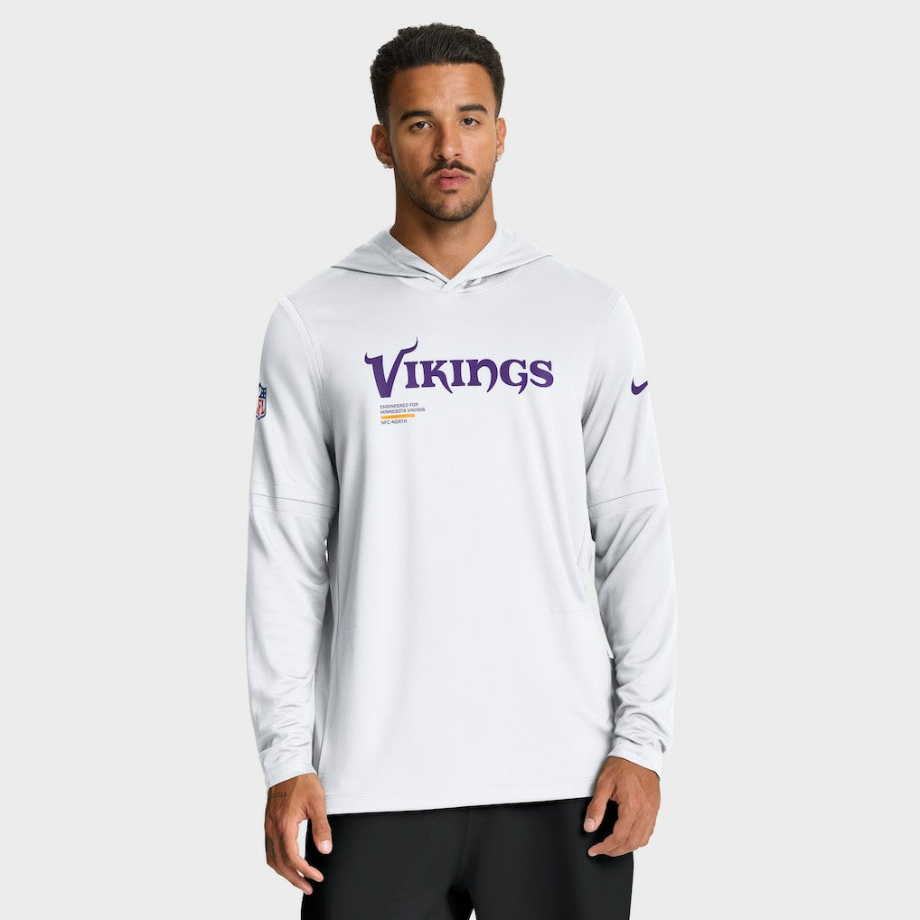 Minnesota Vikings Sideline Pure Fury Performance Long Sleeve Hoodie T-Shirt White - Nike