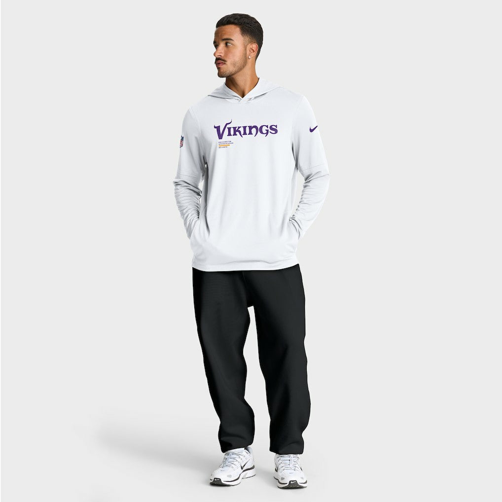 Minnesota Vikings Sideline Pure Fury Performance Long Sleeve Hoodie T-Shirt White - Nike