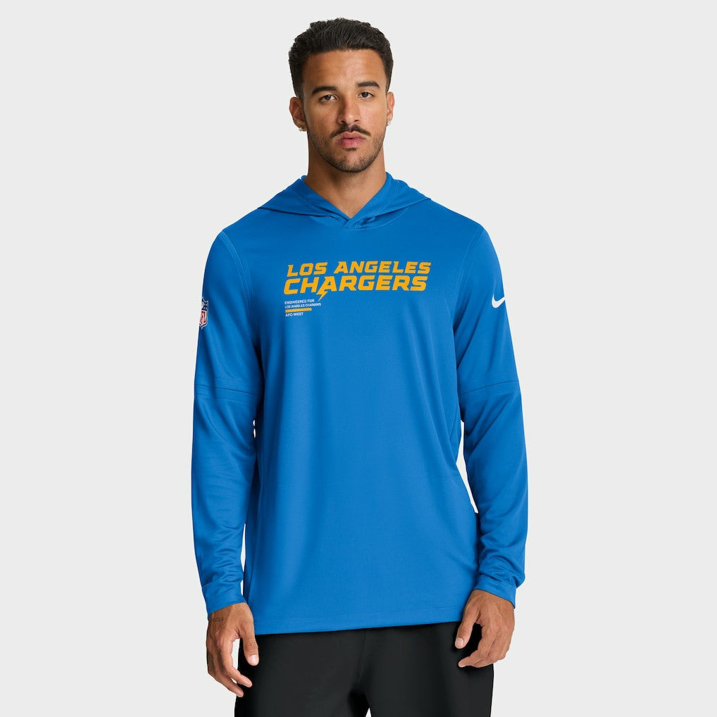 Los Angeles Chargers Sideline Pure Fury Performance Long Sleeve Hoodie T-Shirt Powder Blue - Nike