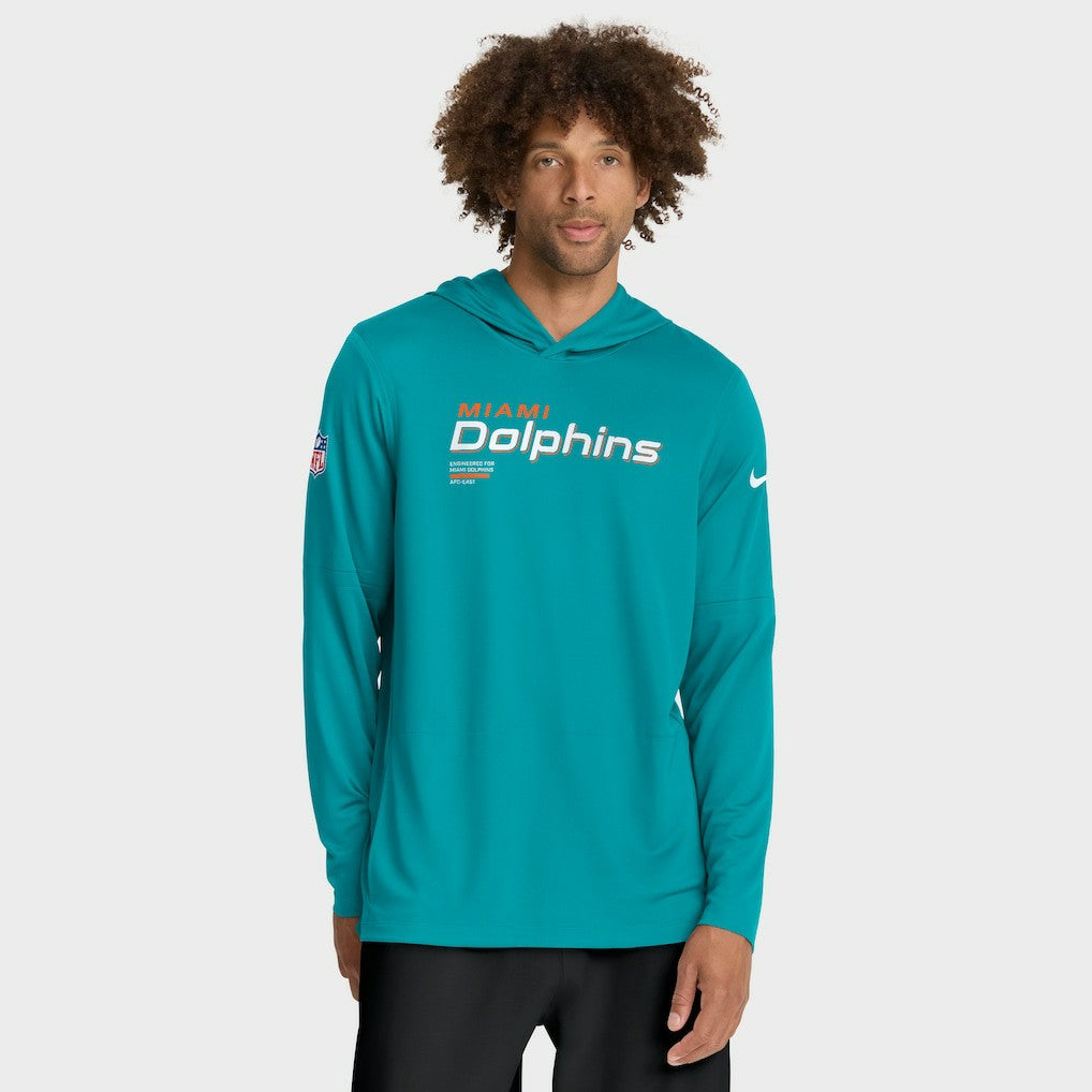 Miami Dolphins Sideline Pure Fury Performance Long Sleeve Hoodie T-Shirt Aqua - Nike