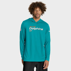 Miami Dolphins Sideline Pure Fury Performance Long Sleeve Hoodie T-Shirt Aqua - Nike