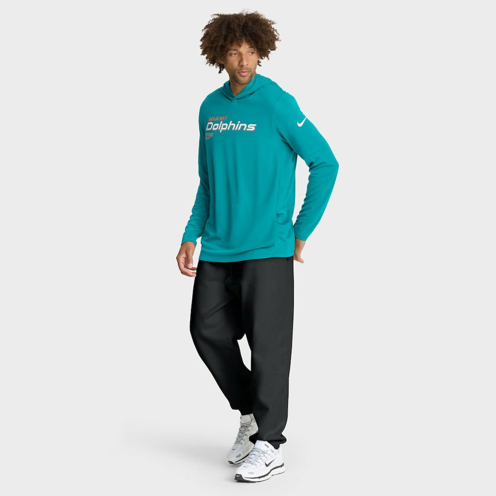 Miami Dolphins Sideline Pure Fury Performance Long Sleeve Hoodie T-Shirt Aqua - Nike