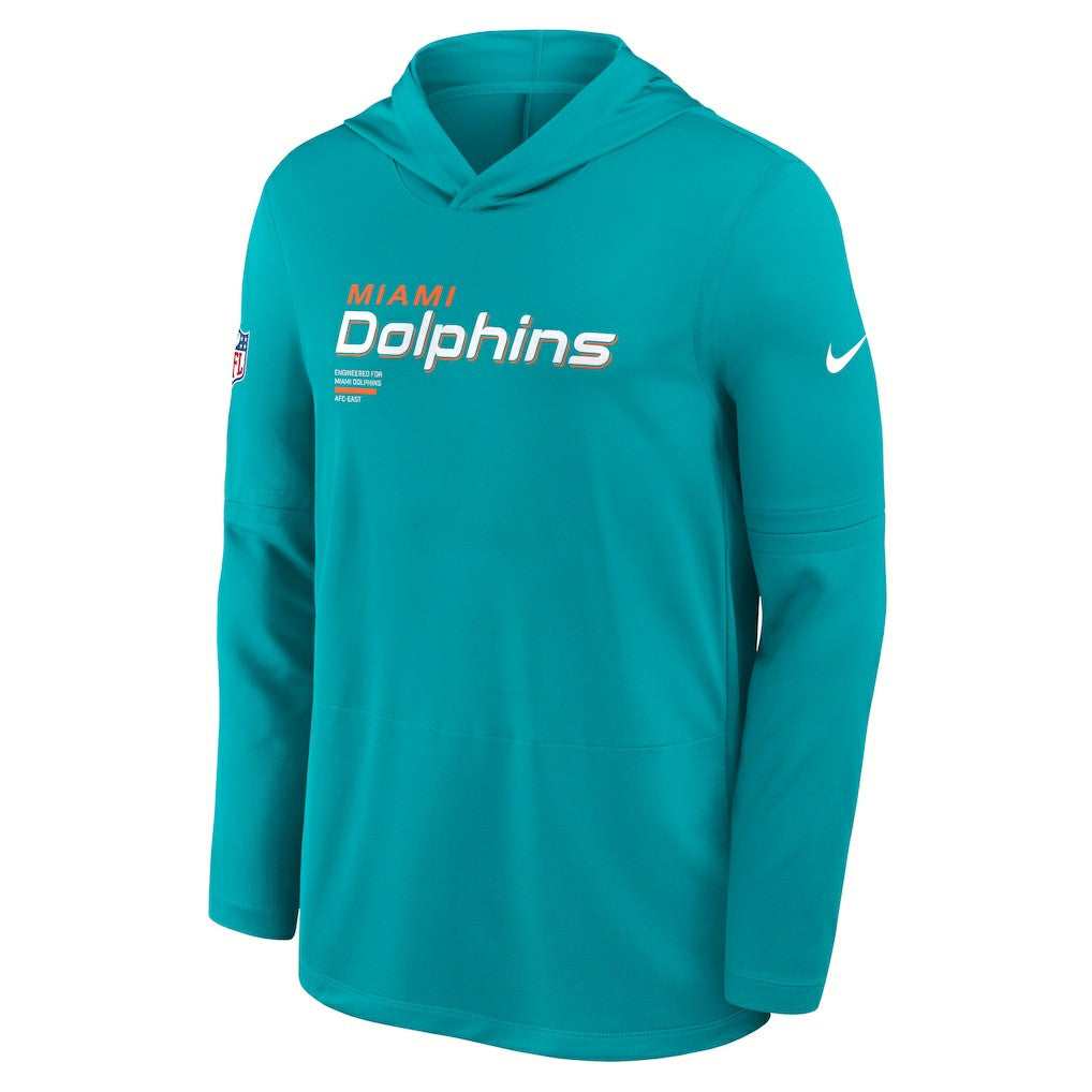 Miami Dolphins Sideline Pure Fury Performance Long Sleeve Hoodie T-Shirt Aqua - Nike