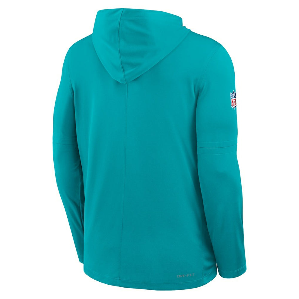 Miami Dolphins Sideline Pure Fury Performance Long Sleeve Hoodie T-Shirt Aqua - Nike