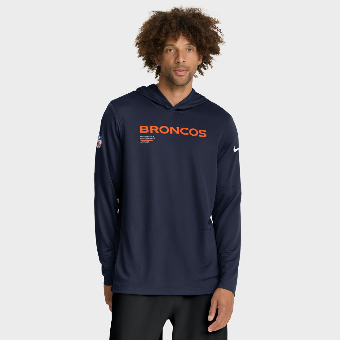 Denver Broncos Sideline Pure Fury Performance Long Sleeve Hoodie T-Shirt Navy - Nike